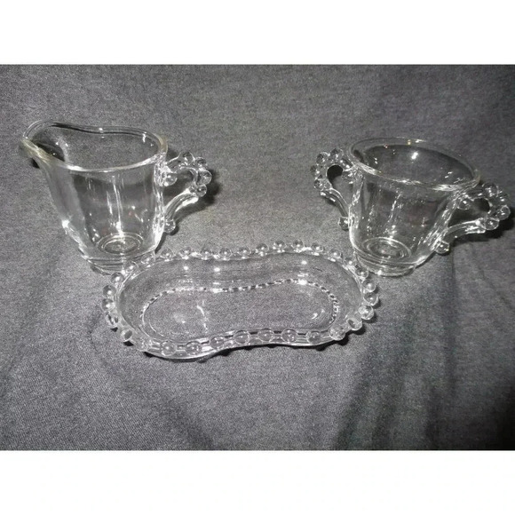 Sugar/Cream with Tray Vntg‎ Imperial Glass Candlewick  kitchenware knobby clear - Picture 2 of 9